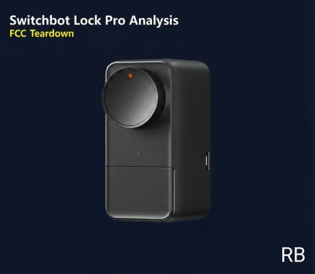 The black SwitchBot Lock Pro retrofit smart lock with its rotating knob, on a dark background