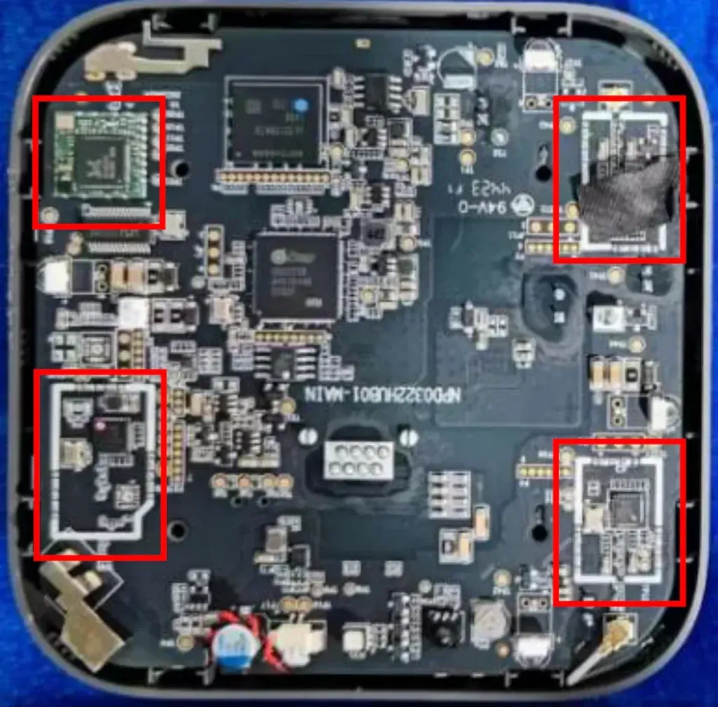 Internal antenna layout of Aqara M3 showing separation between Wi-Fi and Thread radios