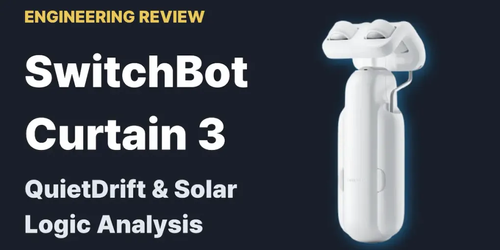 The white SwitchBot Curtain 3 robot curtain opener on a dark background