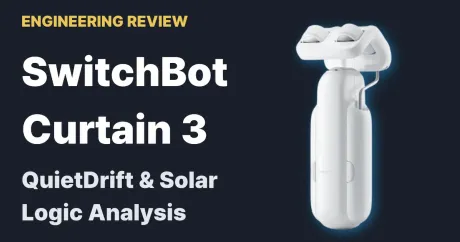 The white SwitchBot Curtain 3 robot curtain opener on a dark background