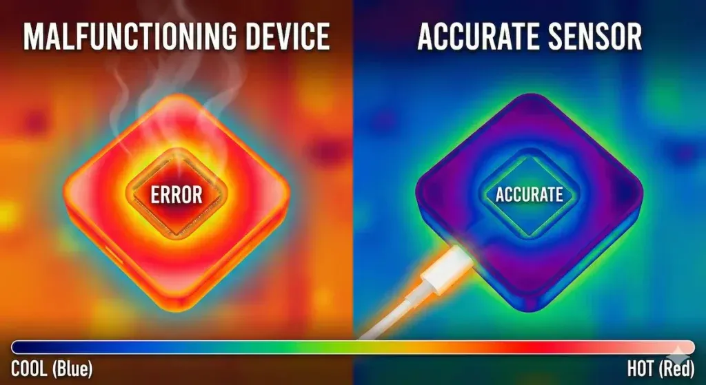 Thermal heat map comparison showing the advantage of external cable sensors.